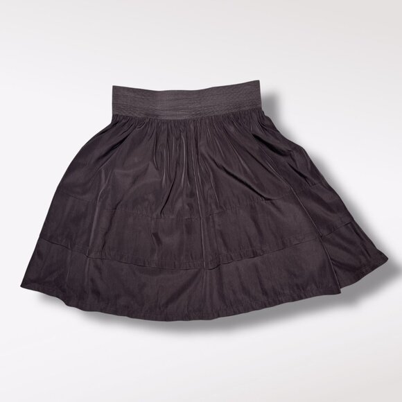 Black Tiered A-Line Mini Skirt Wide Waistband Back Zipper Size Small - Picture 1 of 7
